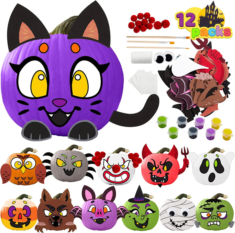 12Pcs Halloween Pumpkin Decorating & Coloring Craft Kit