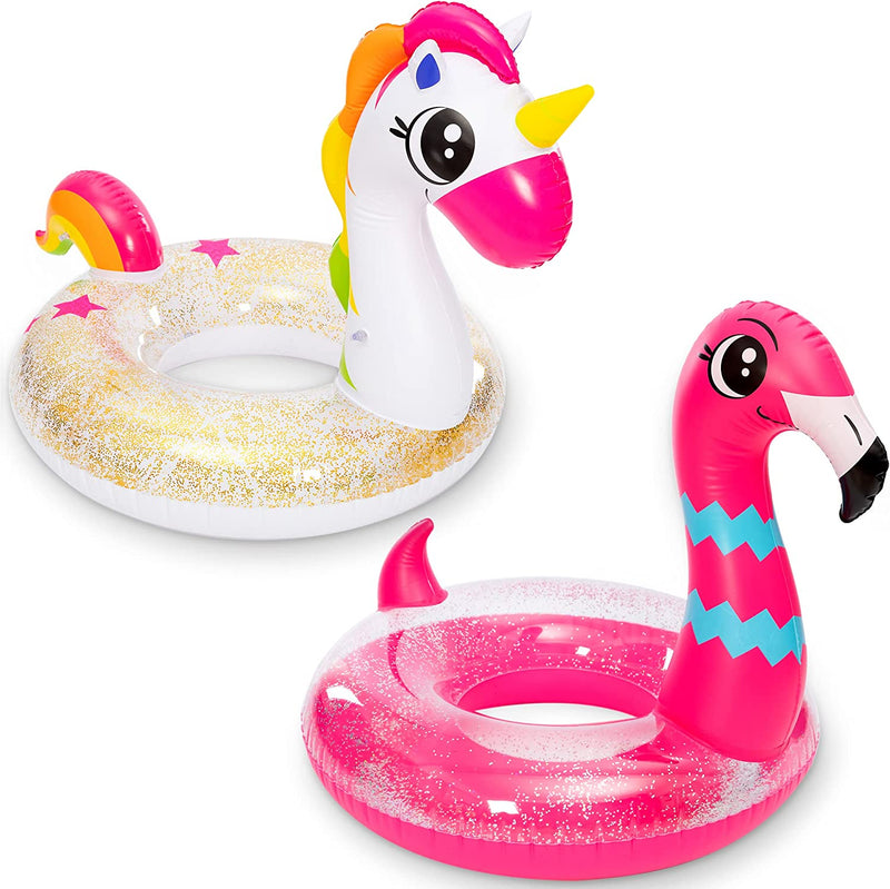 SLOOSH -  Flamingo & Unicorn with Glitters Pool Floats, 2 Pcs