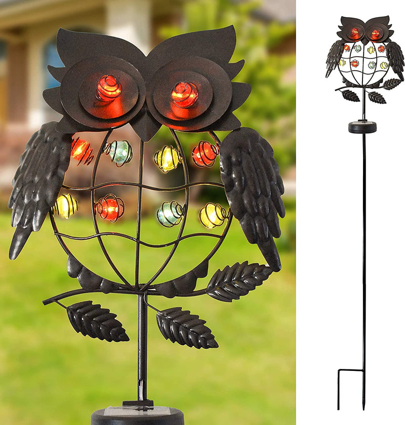 40in 10 LED Owl Solar Metal Stake Lights