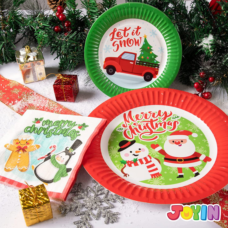  joy akkess Christmas Paper Plates and Napkins - Christmas Party  Supplies Serves 25 Guests - Christmas Plates Dinnerware Disposable for  Winter Holiday Christmas Party Decorations : Health & Household