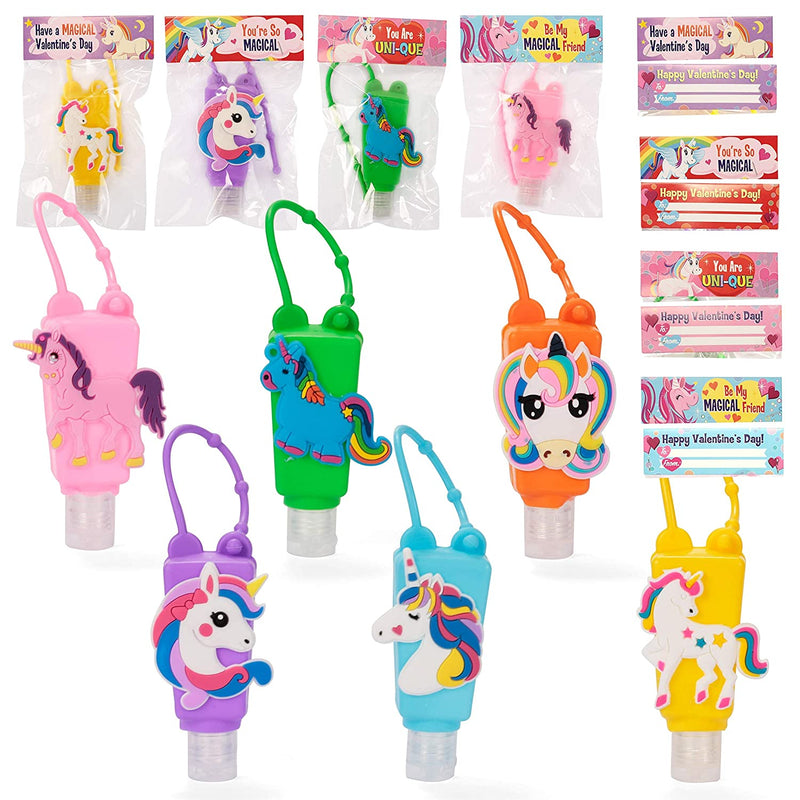 24Pcs Unicorn Kids Hand Sanitizer Keychain Carrier with Valentines Day Cards for Kids-Classroom Exchange Gifts