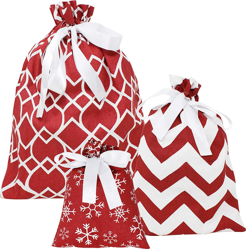 Red Fabric Gift Bag In 3 Sizes, 6 Pack