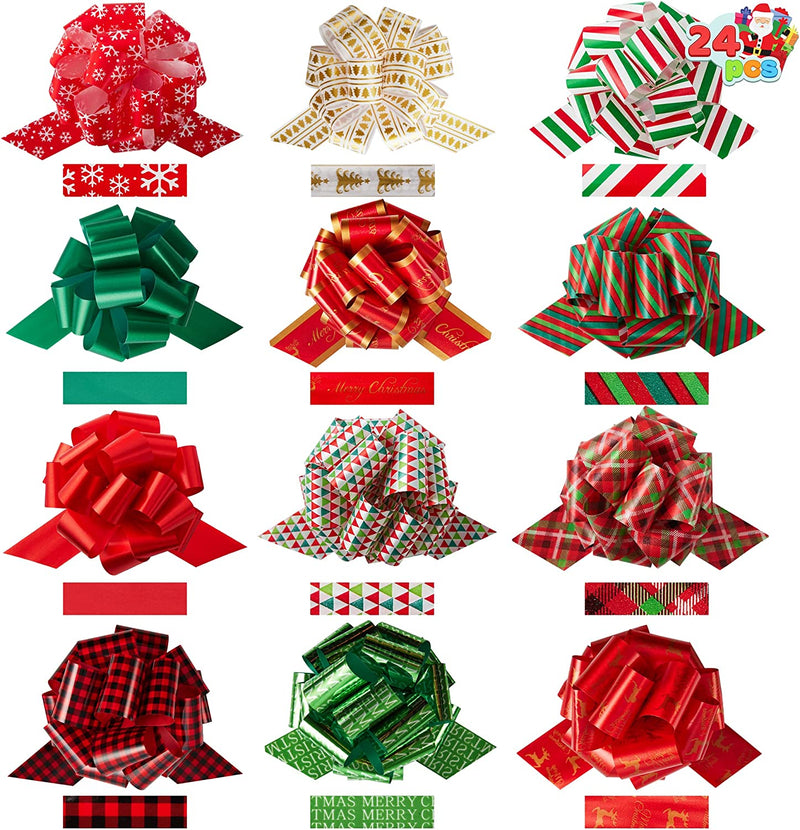  24 Pack Christmas Bows for Gift Wrapping Ribbon Gift