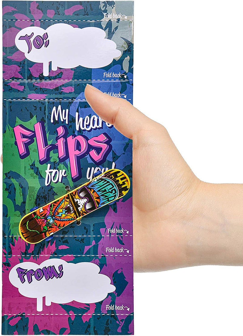 28Pcs Finger Skateboards with Valentines Day Cards for Kids-Classroom Exchange Gifts