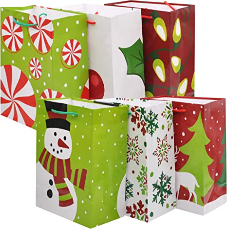 18Pcs Christmas Gift Bags, Holiday Paper Goody Bags with Handles