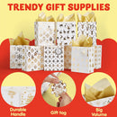 Christmas Holiday Foil Gold Gift Bags With Tissue Papers And Name Card Tags, 12 Pack