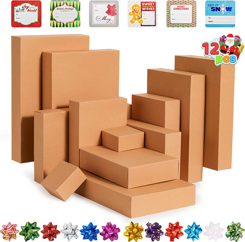 Assorted 4D Paper Box with Vintage Style Stickers, 12 Pcs