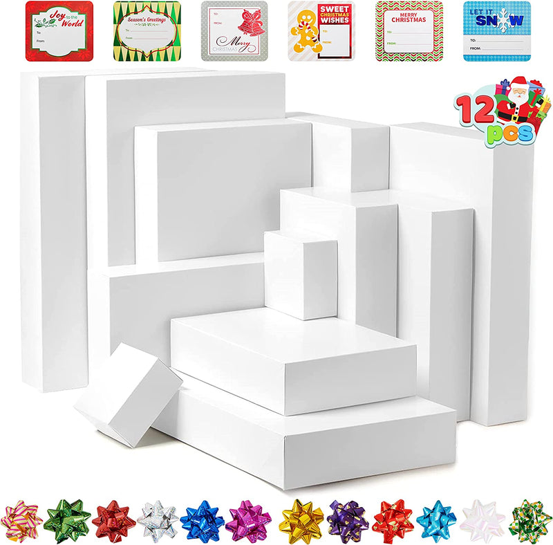 White Box with Assorted Size Design and Stickers, 12 Pcs