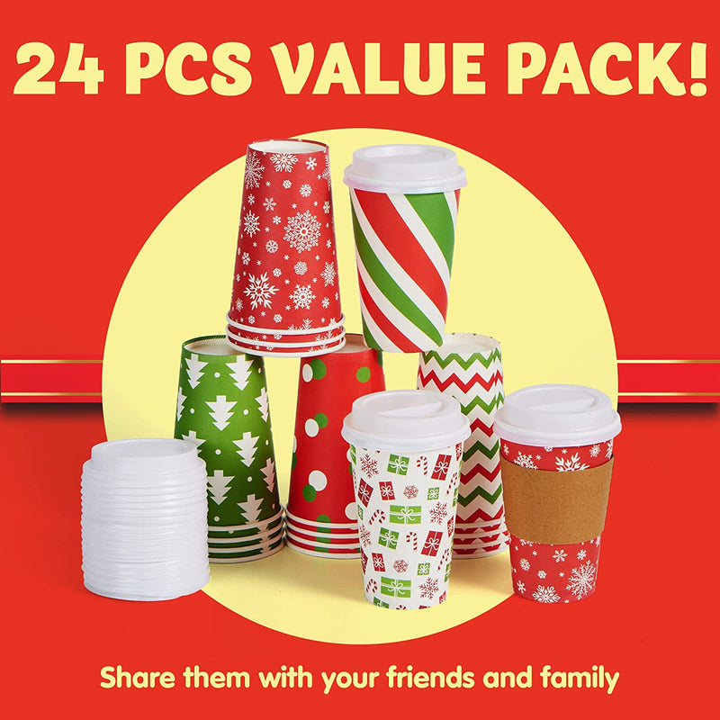 48Pcs Christmas Paper Cup 9 oz with Holiday Design