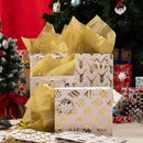 Christmas Holiday Foil Gold Gift Bags With Tissue Papers And Name Card Tags, 12 Pack