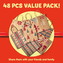 Christmas Kraft Bags in 8 Designs, 48 Pcs