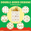 Christmas Holiday Foil Gold Gift Bags With Tissue Papers And Name Card Tags, 12 Pack