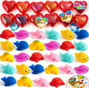 28Pcs Mochi Squishies Filled Hearts with Valentines Day Cards for Kids-Classroom Exchange Gifts