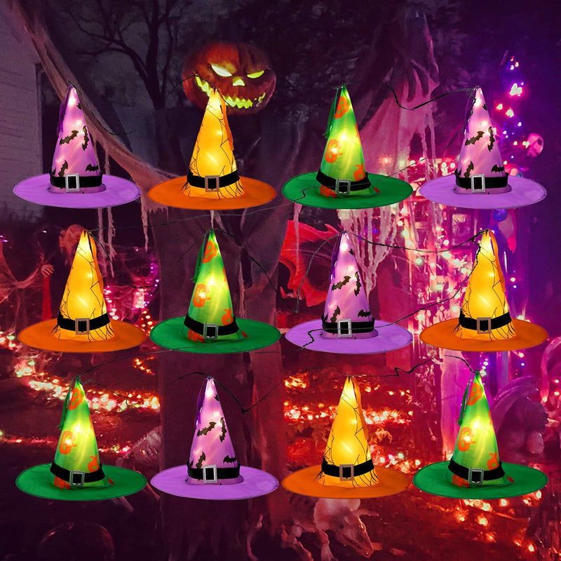 12Pcs Witch Hat Halloween String Lights with 8 Flashing Modes