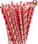 200Pcs Christmas Red Paper Straws