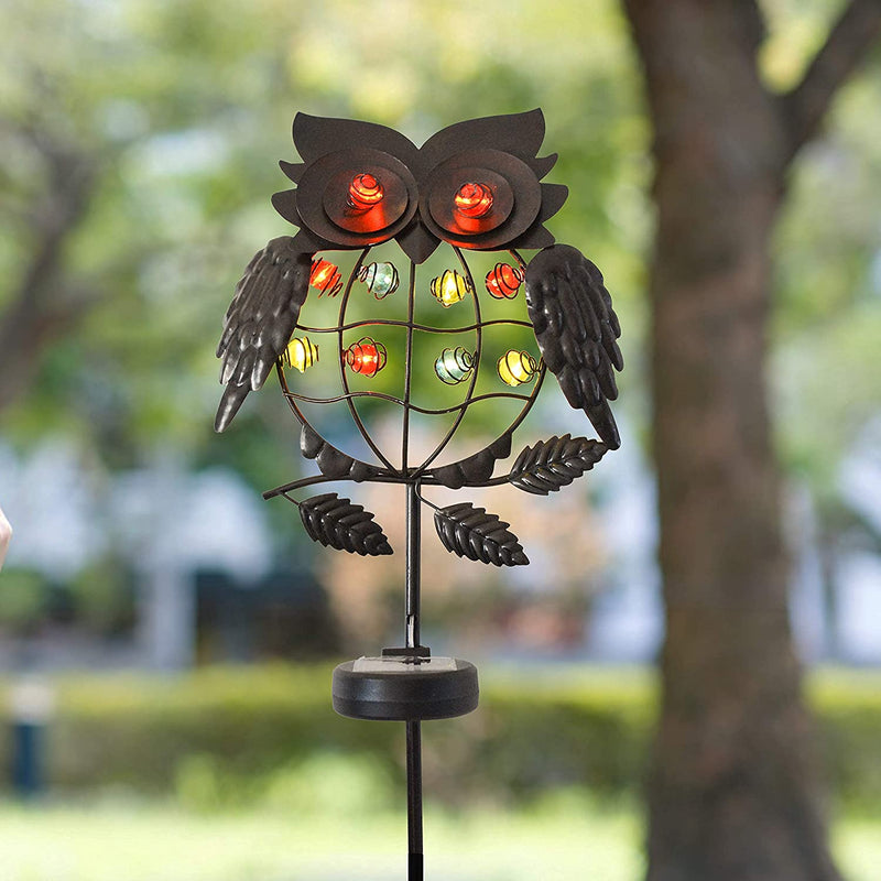 40in 10 LED Owl Solar Metal Stake Lights