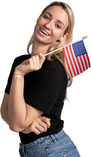 10in American Flags with Handheld Wooden Sticks, 24 Pcs