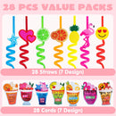 28pcs Drinking Straws Reusable with Kids Valentines Cards for Valentine Party Favors