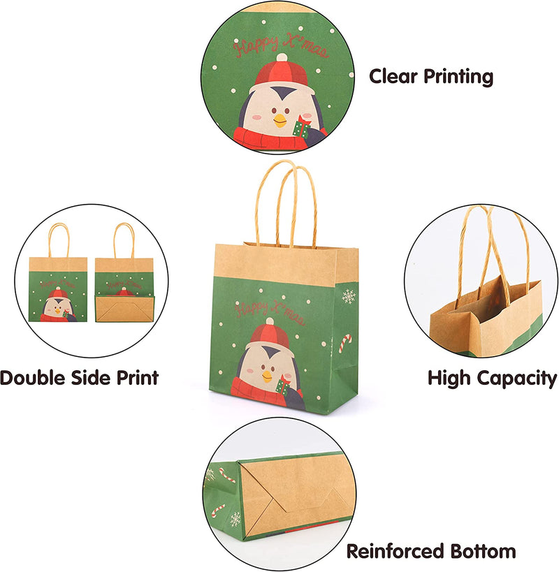 Small Kraft Paper Christmas Themed Bags with 10 Designs, 32 Pcs
