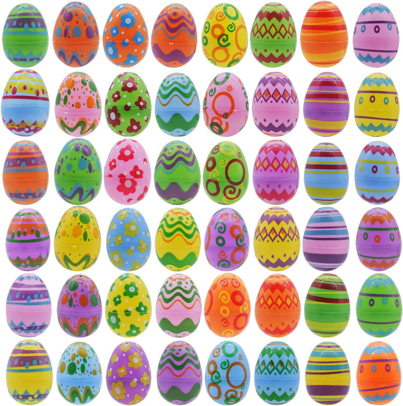 48Pcs Plastic Printed Bright Easter Egg Shells 2.3in