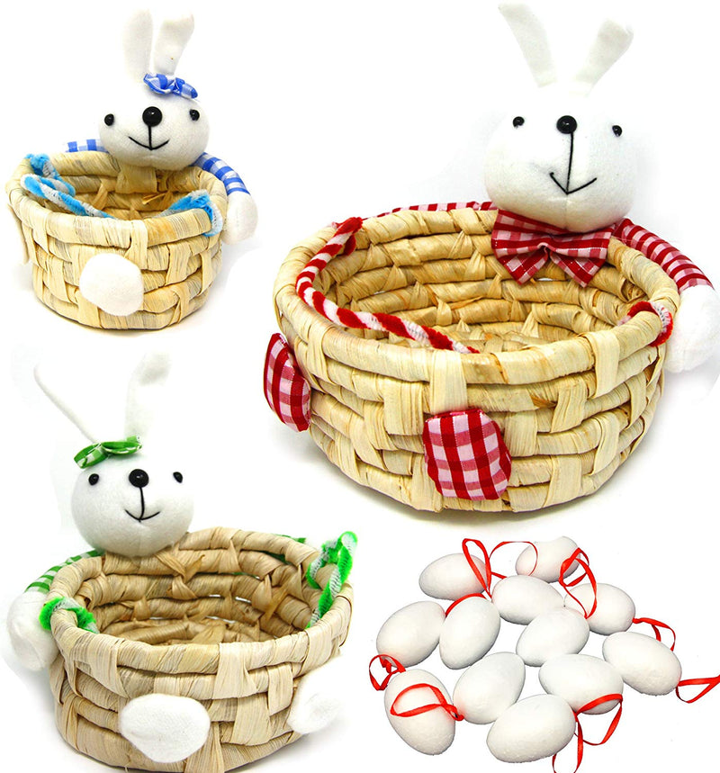 Bunny Shape Basket with 12 White Blank Foam Eggs, 3 Pack
