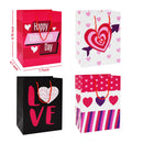8Pcs Paper Gift Bags with Filing Paper for Valentines Day in 4 Designs for Kids