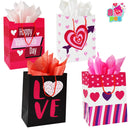 8Pcs Paper Gift Bags with Filing Paper for Valentines Day in 4 Designs for Kids