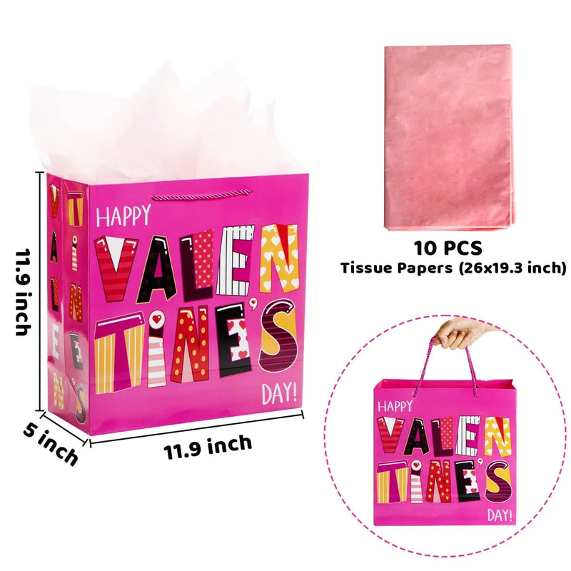 8Pcs Valentine`s Day Large Gift Bags with Tissue Papers