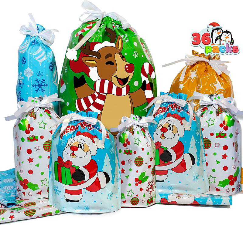 Christmas Drawstring Goodie Gift Bags, 36 Pcs