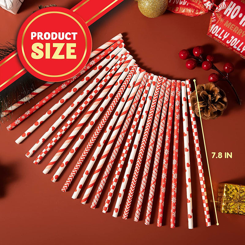 200Pcs Christmas Red Paper Straws