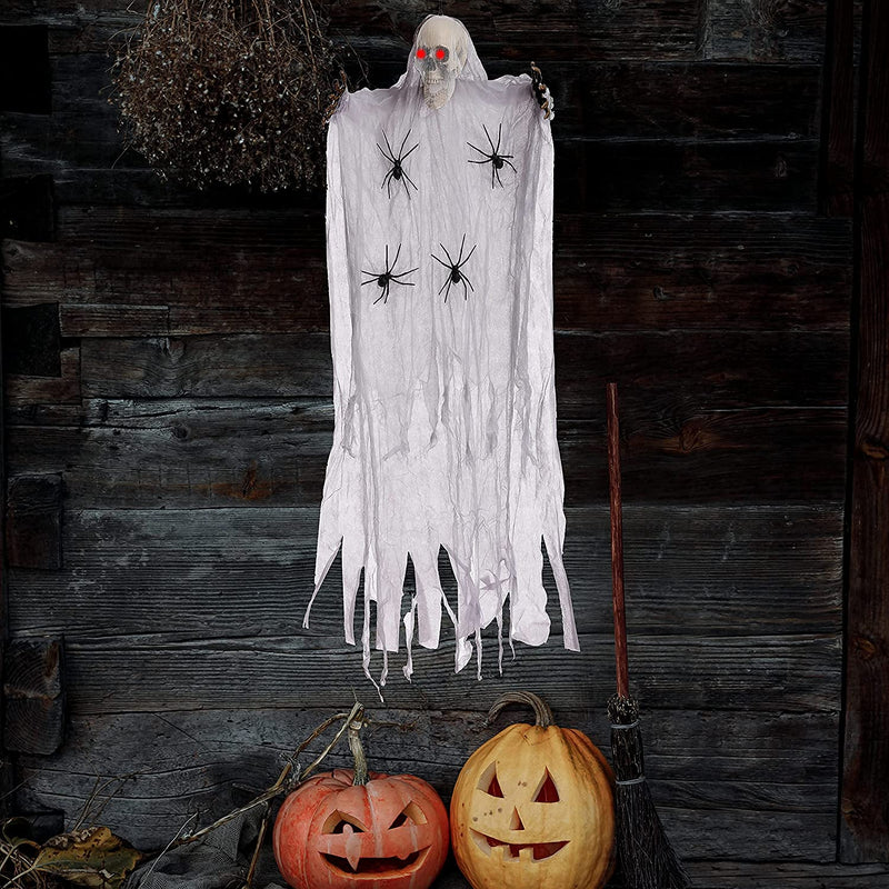 Lighted Hanging Skeleton Ghosts (Black & White), 2 Pack