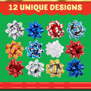 48Pcs Christmas Gift Bow Assortment, Red Silver Blue White