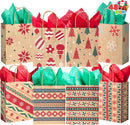 Christmas Kraft Bags in 8 Designs, 48 Pcs