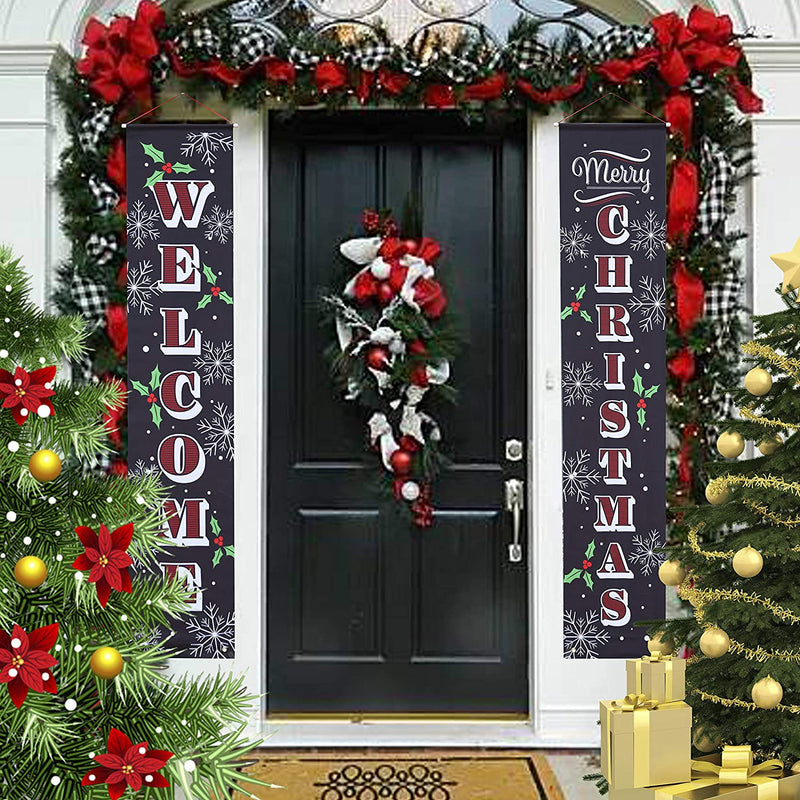 Welcome and Merry Christmas Porch Hanging Sign