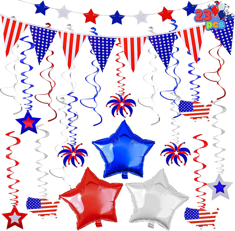 Stars Banner, Pennant Banner, Star Foil Balloons, and Swirl Decorations, 23 Pcs