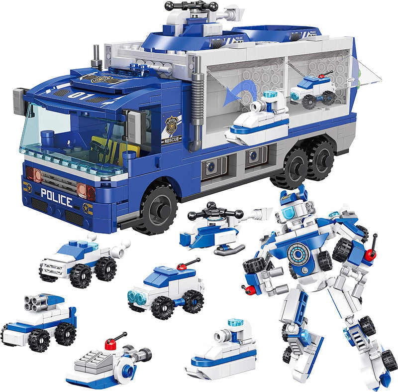 STEM Building Toys for Kids, 6-in-1 Police Car Carrier Truck