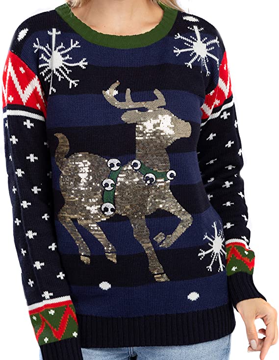 Christmas Sweaters Women's Cute Shining Reindeer Ugly Christmas Sweater