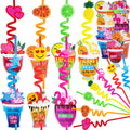 28pcs Drinking Straws Reusable with Kids Valentines Cards for Valentine Party Favors