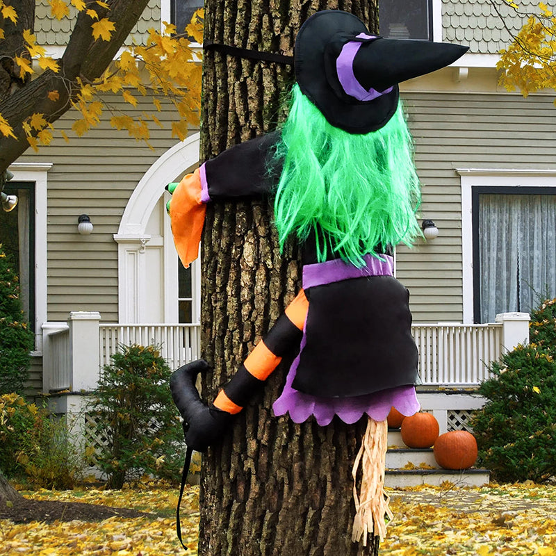 Crashing Witch Into Tree (green) Halloween Decoration