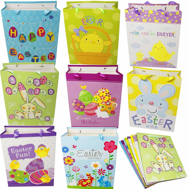 Easter Day Party Gift Bags for Easter Party Favors (8 large and 8 medium sizes), 16-Piece Set