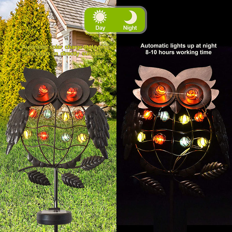 40in 10 LED Owl Solar Metal Stake Lights