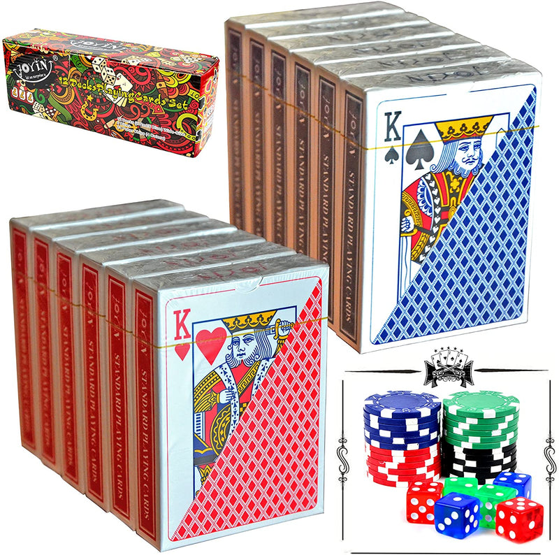 12 Decks Playing Cards with Poker Chips and Dice
