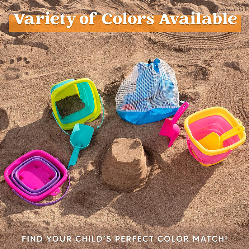 3 Packs Collapsible Beach Bucket with Shovels (Pink)