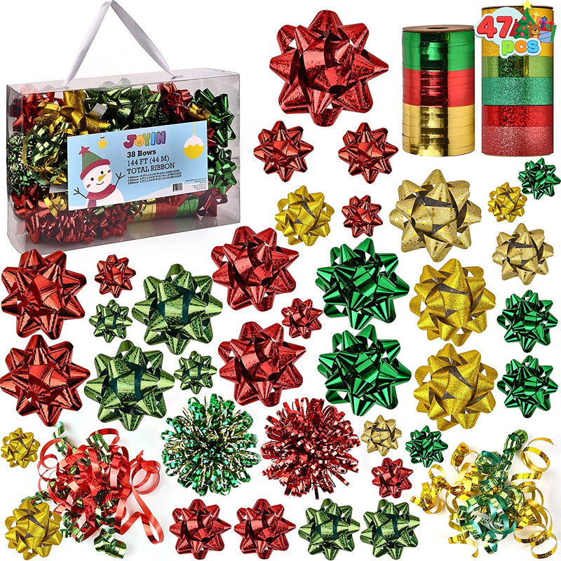 Gift Wrap String and Bows (Red, Gold, Green), 47 Pack