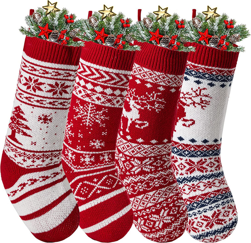 15" Knit Christmas Stockings, 4 Pack