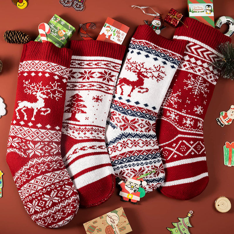 15" Knit Christmas Stockings, 4 Pack