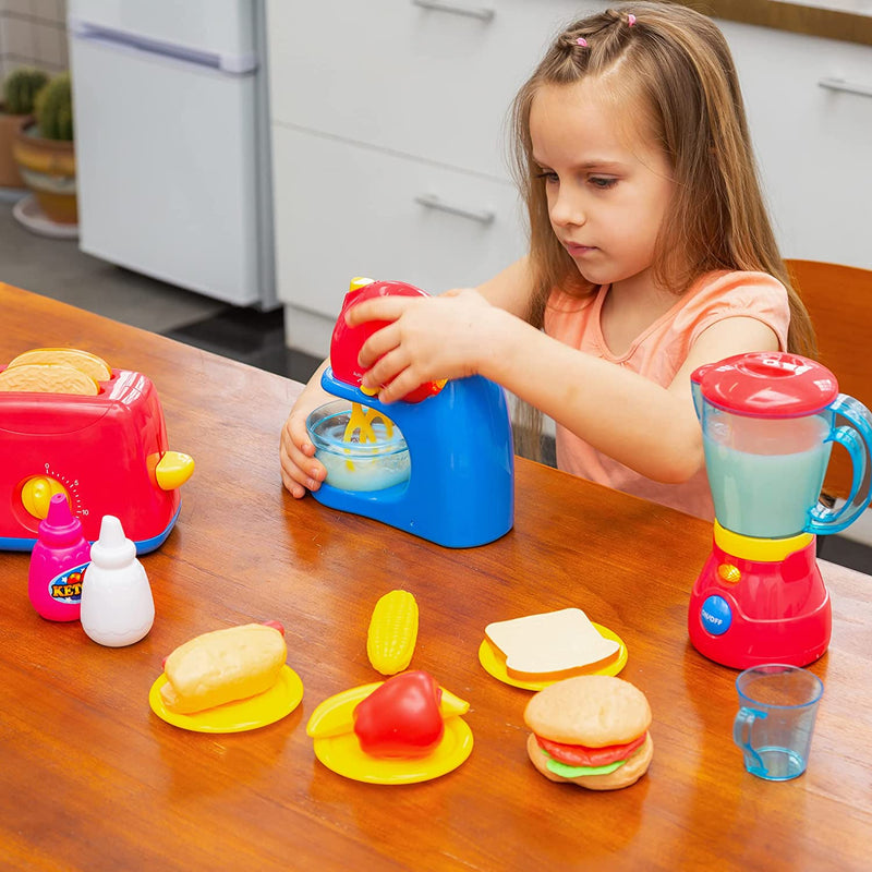 Kids Pretend Play Kitchen Toy Assorted Kitchen Appliance Toys with Mixer,  Blender and Toaster Play Kitchen Accessories 