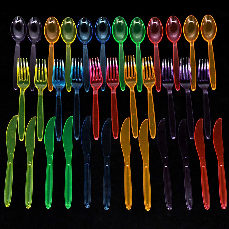 Neon Hard Plastic Cutlery, 288 Pcs