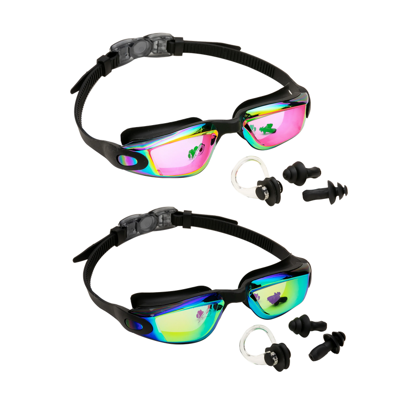 2 Pack Kids Swimming Goggles (Aqua Black & Pink Black)