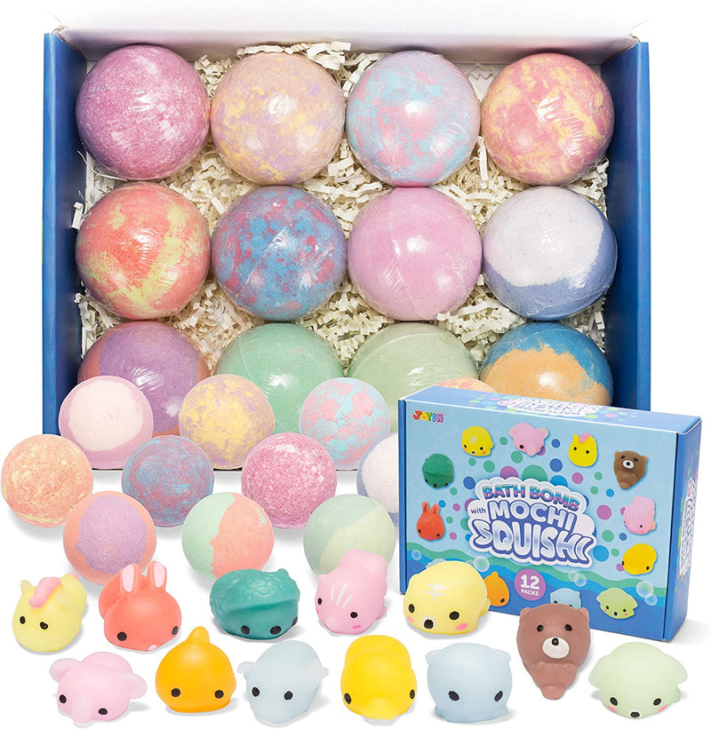 Bath Bombs for Kids with Mochi Squishy Toy, 12 Pack